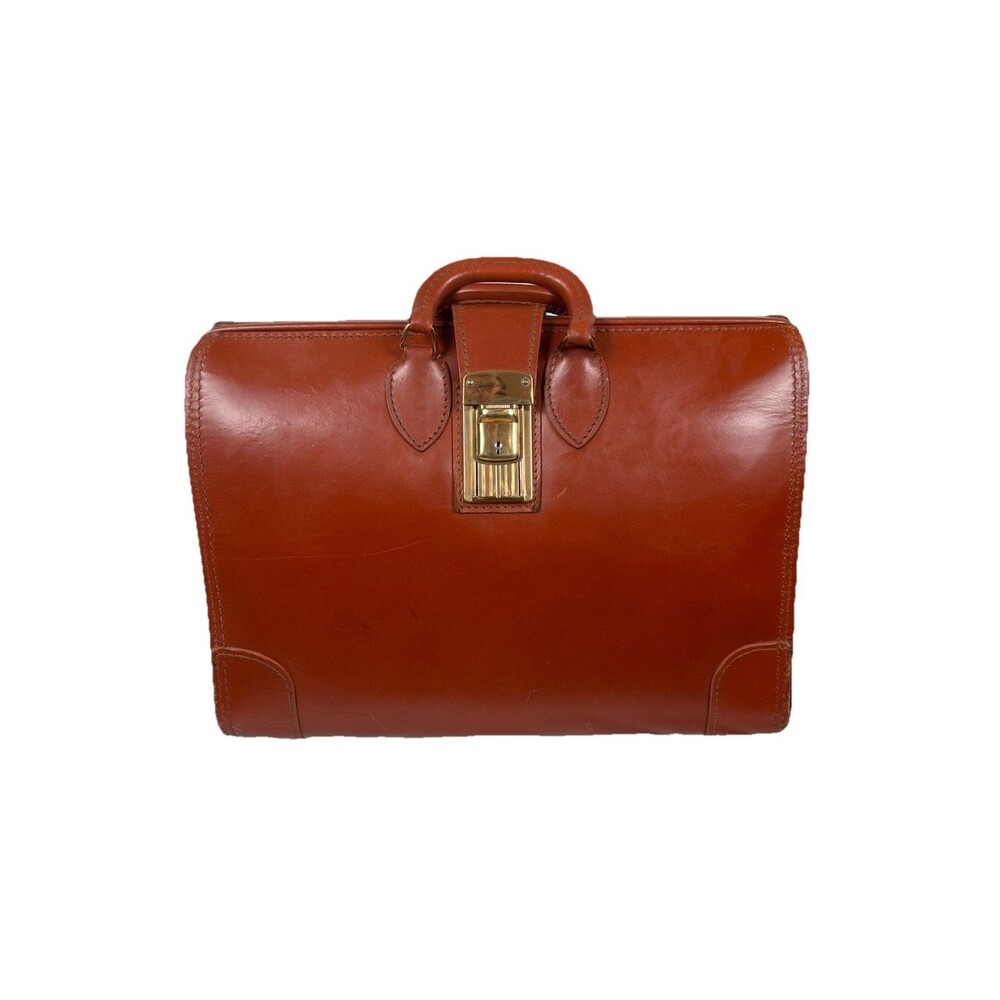 VTG Brown Leather Automatic Brass Hardware Doctor Bag Satchel Frame Gladstone